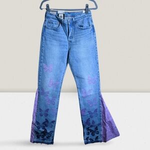 evi’s 501 Original – Flared Conversion with Hand-Painted Purple Butterflies